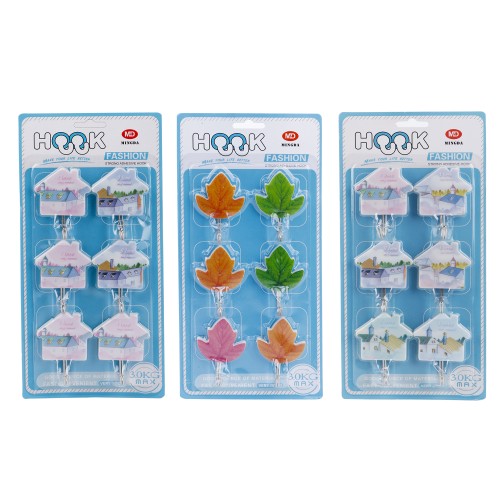 Generic Various Design Adhesive Sticker Hook 6pcs Pack - 3 Color Pack