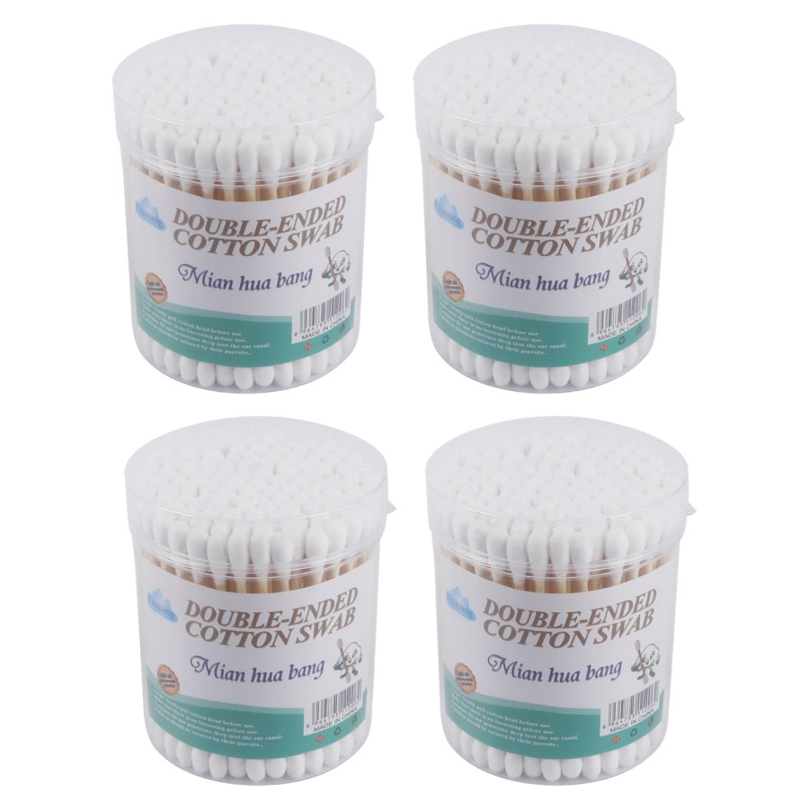 Generic 4pc of 100 Double Ended Cotton Buds Round Pack - White