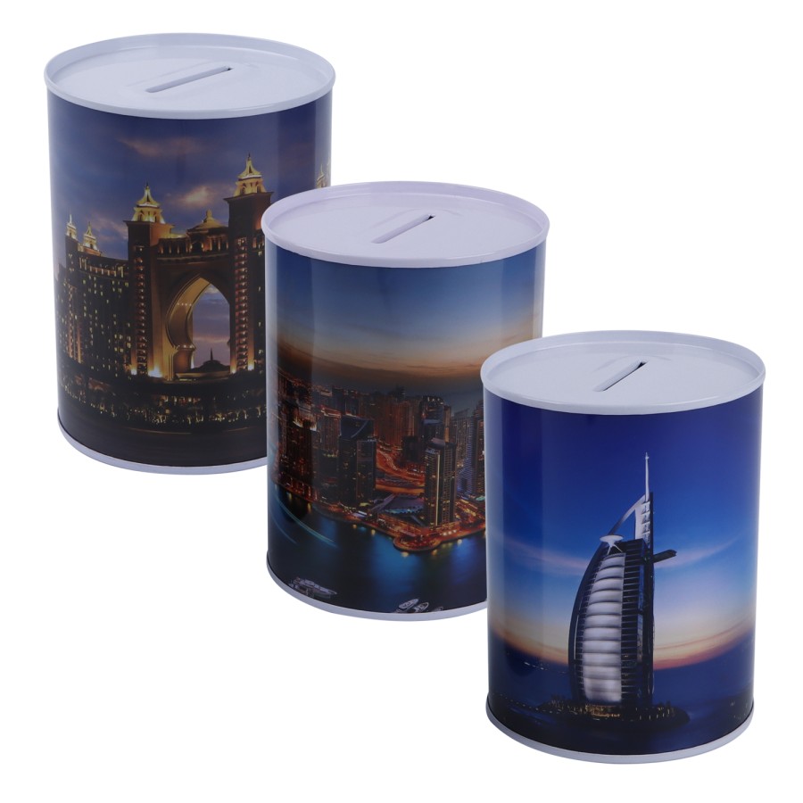 Generic Metallic Dubai Themed Coin Box Size M 11cm - 3 Color Pack