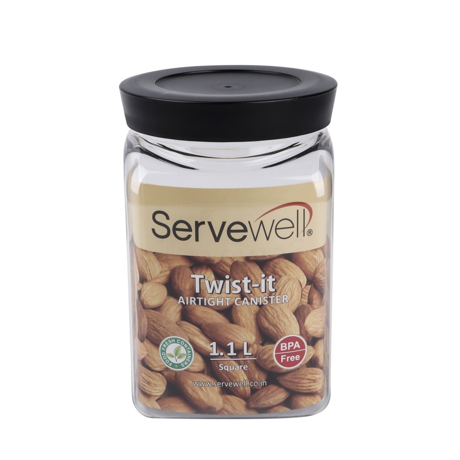 Servewell Airtight Canister Square Transparent Container 1100ml