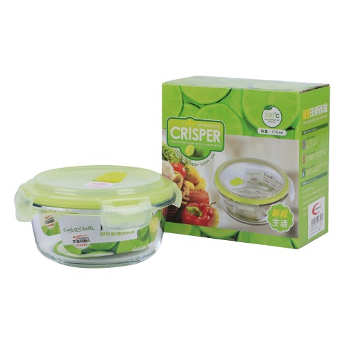 Generic Glass Storage Round Food Container 370ml - Green