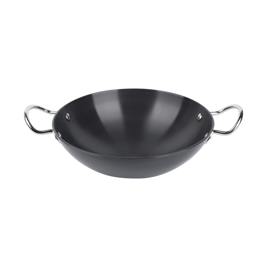 KITCHENMARK Hard Anodized Aluminium Wok Pan Shallow Kadai 26cm - Black 