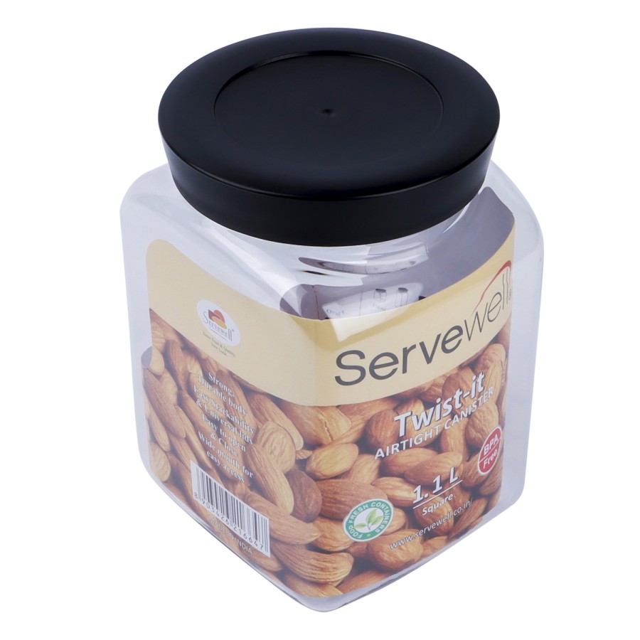 Servewell Airtight Canister Square Transparent Container 1100ml