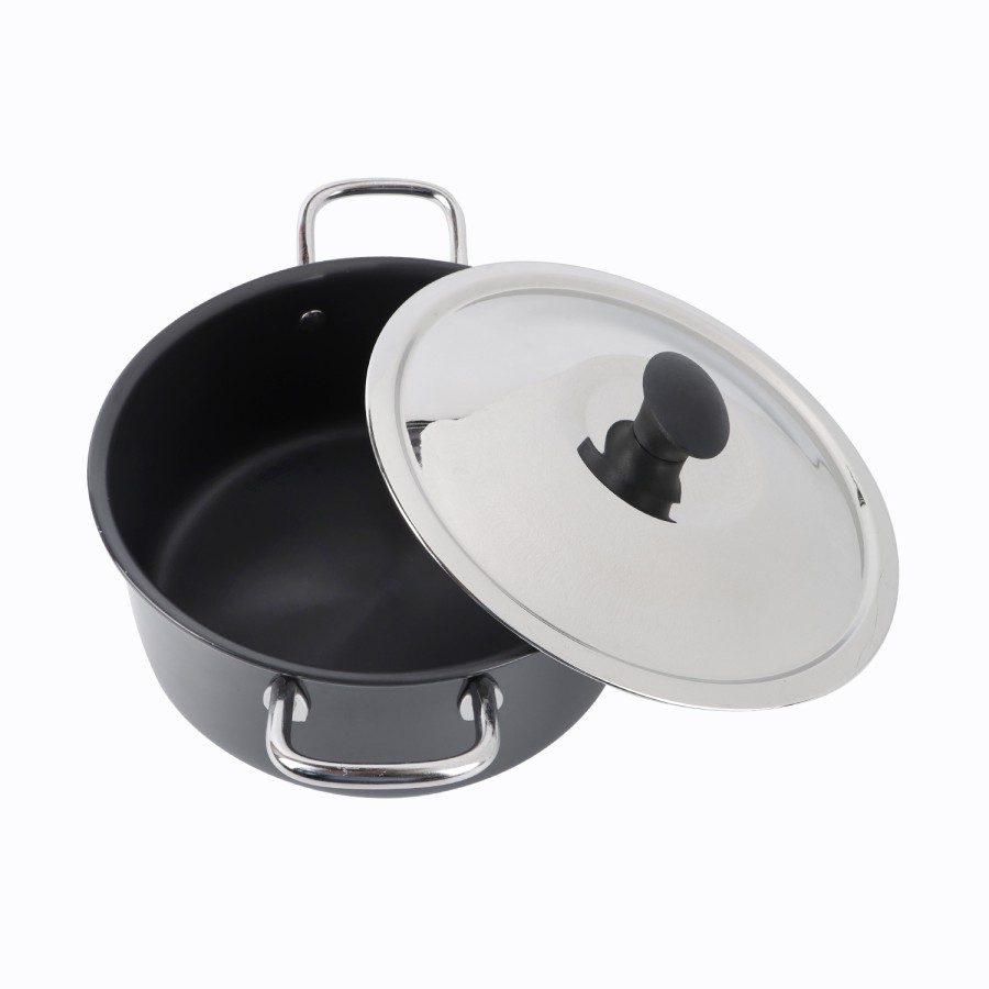 KITCHENMARK Hard Anodized Stockpot Aluminum Cooking Pot with Lid 22cm - Black