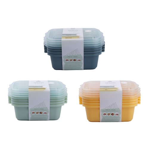 Generic Plastic Rectangular 4pc Microwavable Food Storage Container 500ml - 3 Color Pack