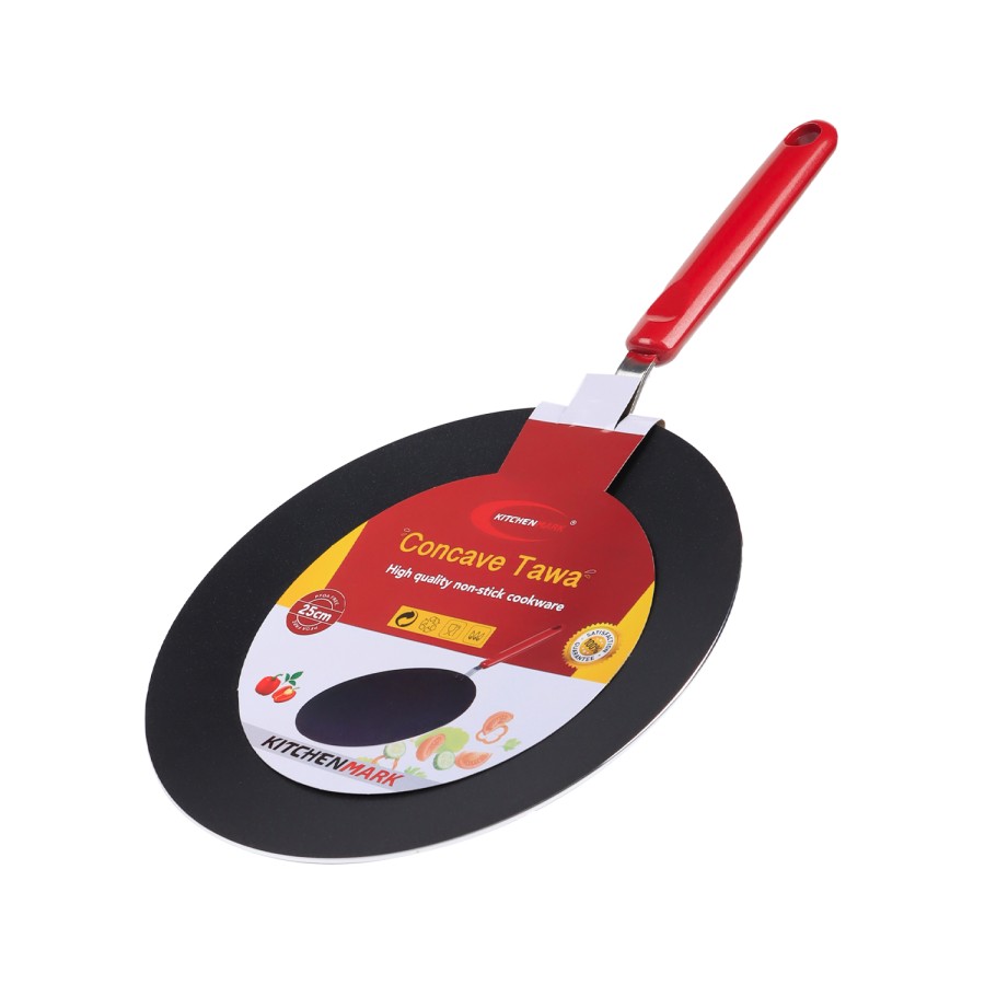 KITCHENMARK Nonstick Aluminium Concave Tawa 25cm - Red