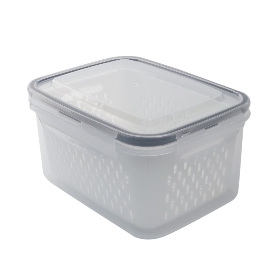 Generic Rectangular Draining Crisper Airtight Food Container 1700ml White