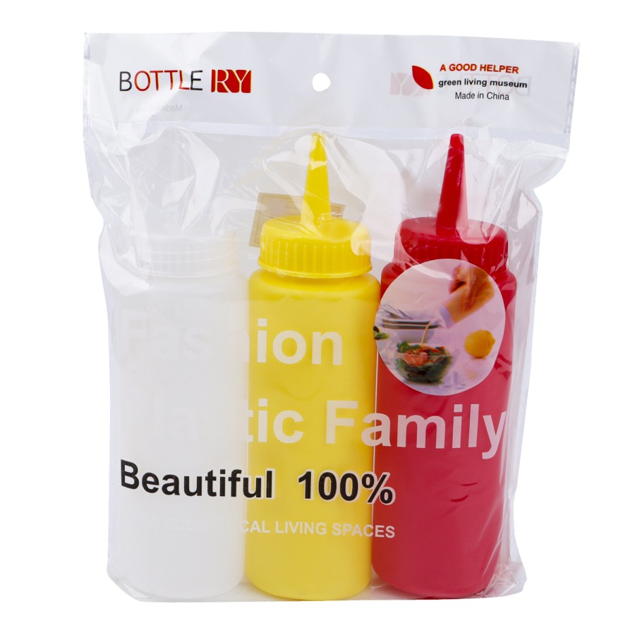 Generic 3pc Plastic Ketchup Bottle 450ml - 3 Color Pack