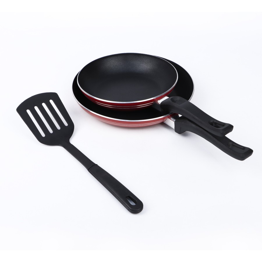 KITCHENMARK 3pc Nonstick Frying Pans Spatula Cookware Set - Red