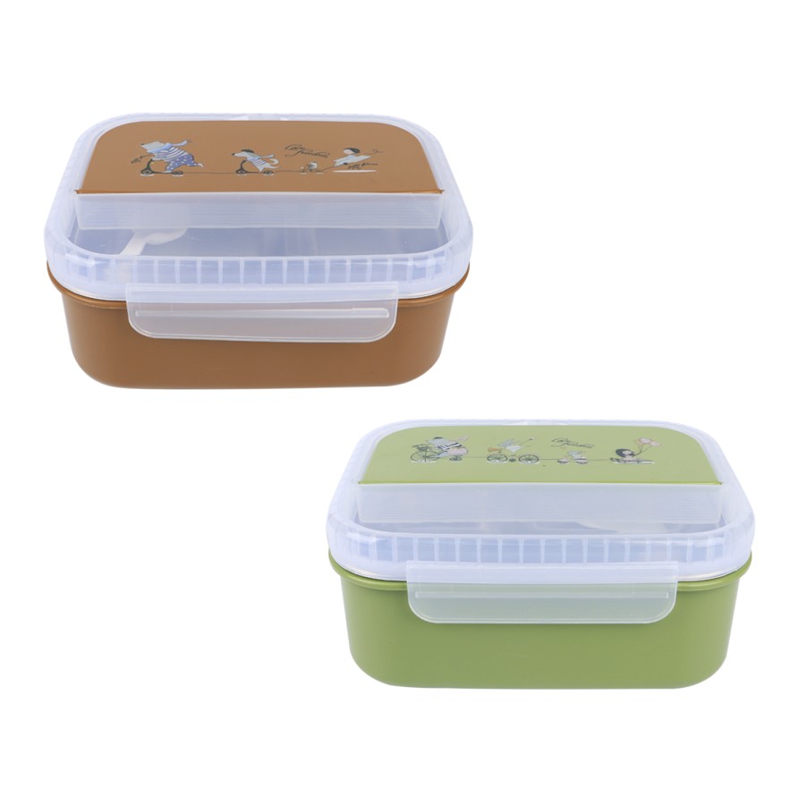 Generic Stainless Steel Interior with Plastic Exterior Airtight Lunch Box 600ml - 2 Color Pack