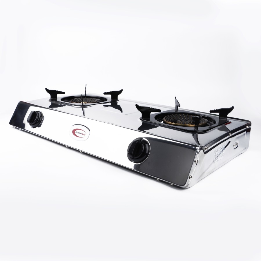 KITCHENMARK Stainless Steel Double Burner Table Top Gas Stove