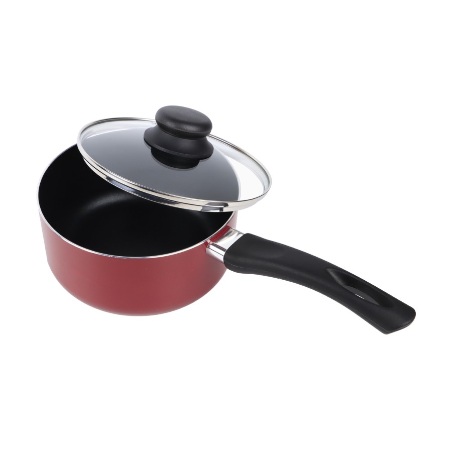 KITCHENMARK Nonstick Aluminium Saucepan with Glass Lid 18cm - Red