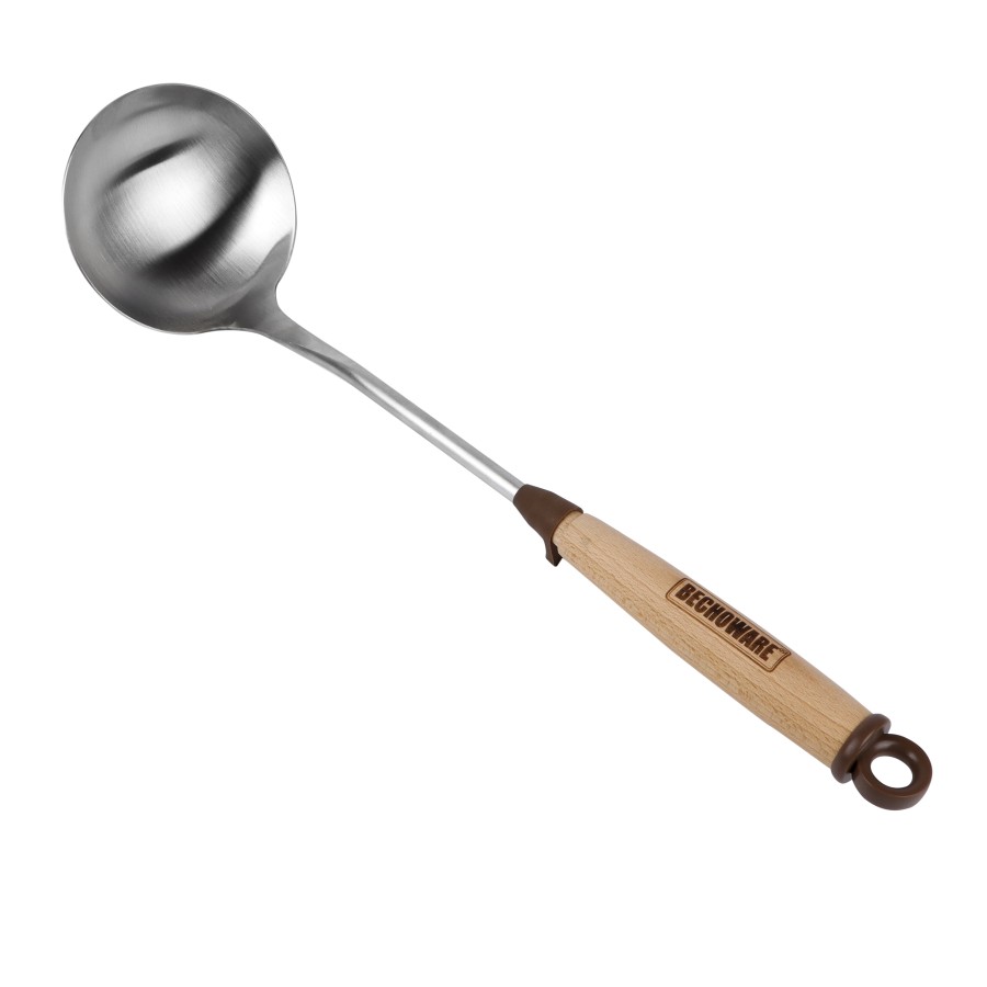 BECHOWARE Stainless Steel Wooden Handle Ladle Soup Spoon 38cm