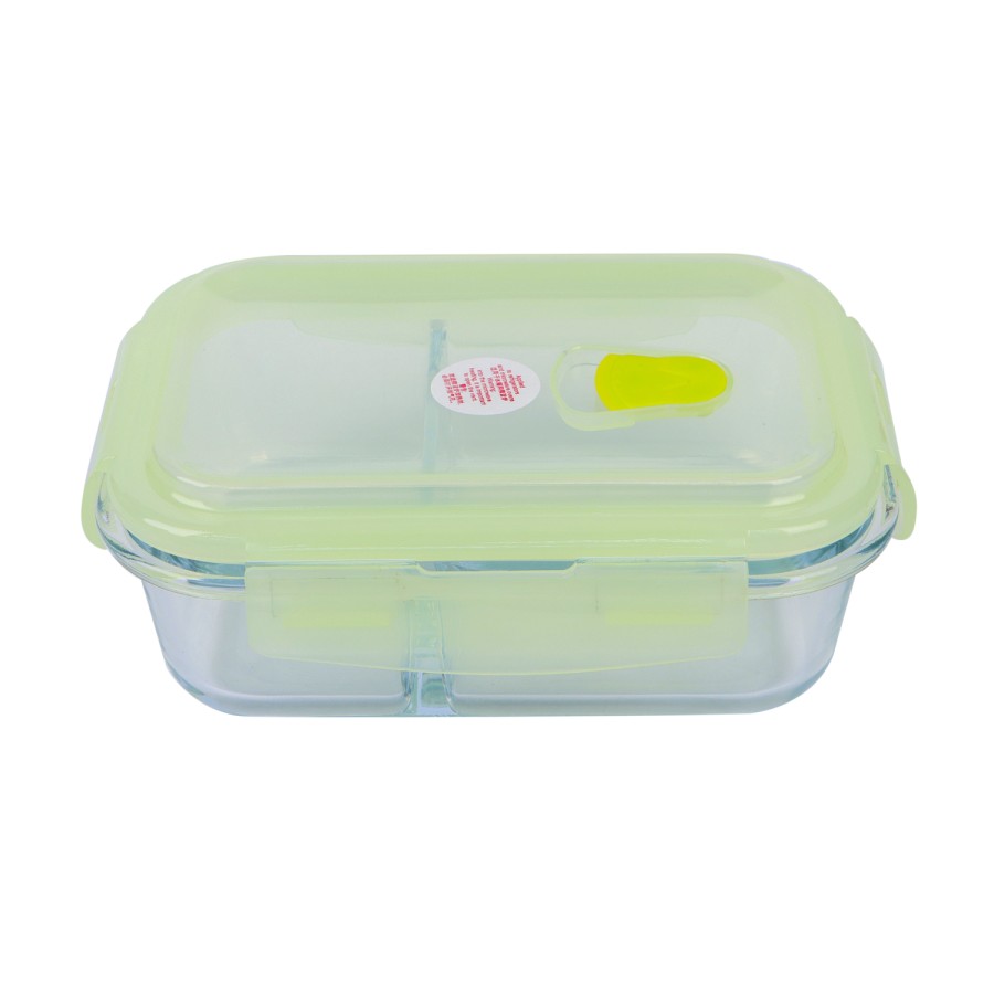 Generic Glass Storage Rectangular 2 Compartment Food Container 640ml - Green