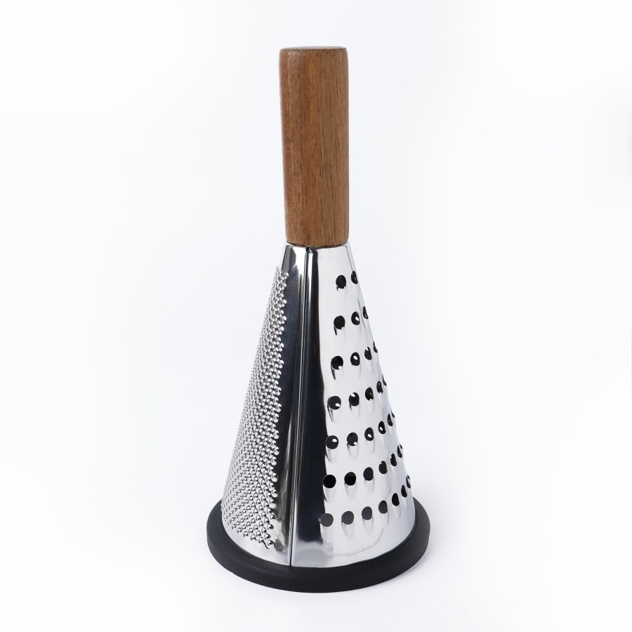 Generic Stainless Steel 3-way Grater with Wooden Handle 24cm