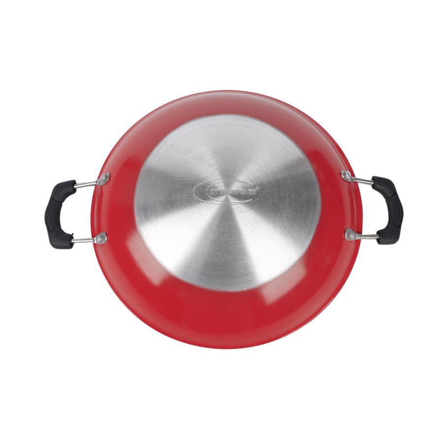 KITCHENMARK Nonstick Cookware Appam Aluminium Pan with Lid 21cm - Red