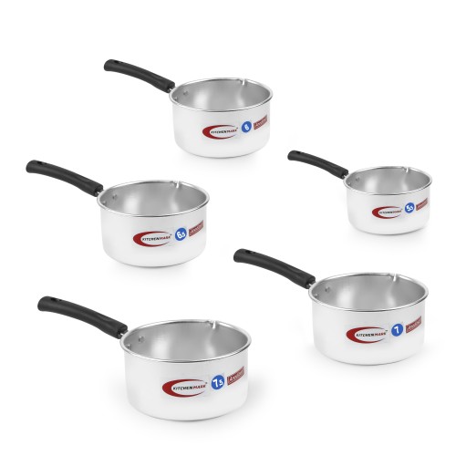 KITCHENMARK 5pc Aluminium Sauce Pan Set Black Handle - 5.5