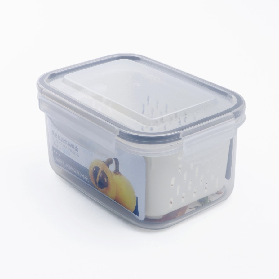 Generic Rectangular Draining Crisper Airtight Food Container 800ml White