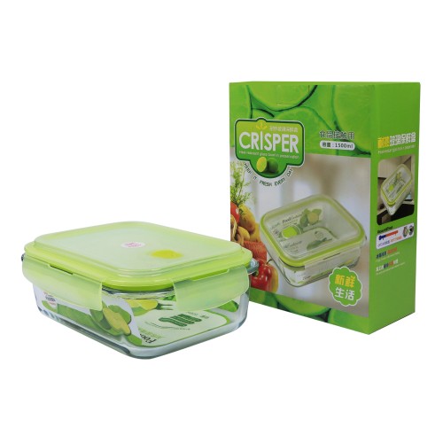 Generic Glass Storage Food Container 1500ml - Green