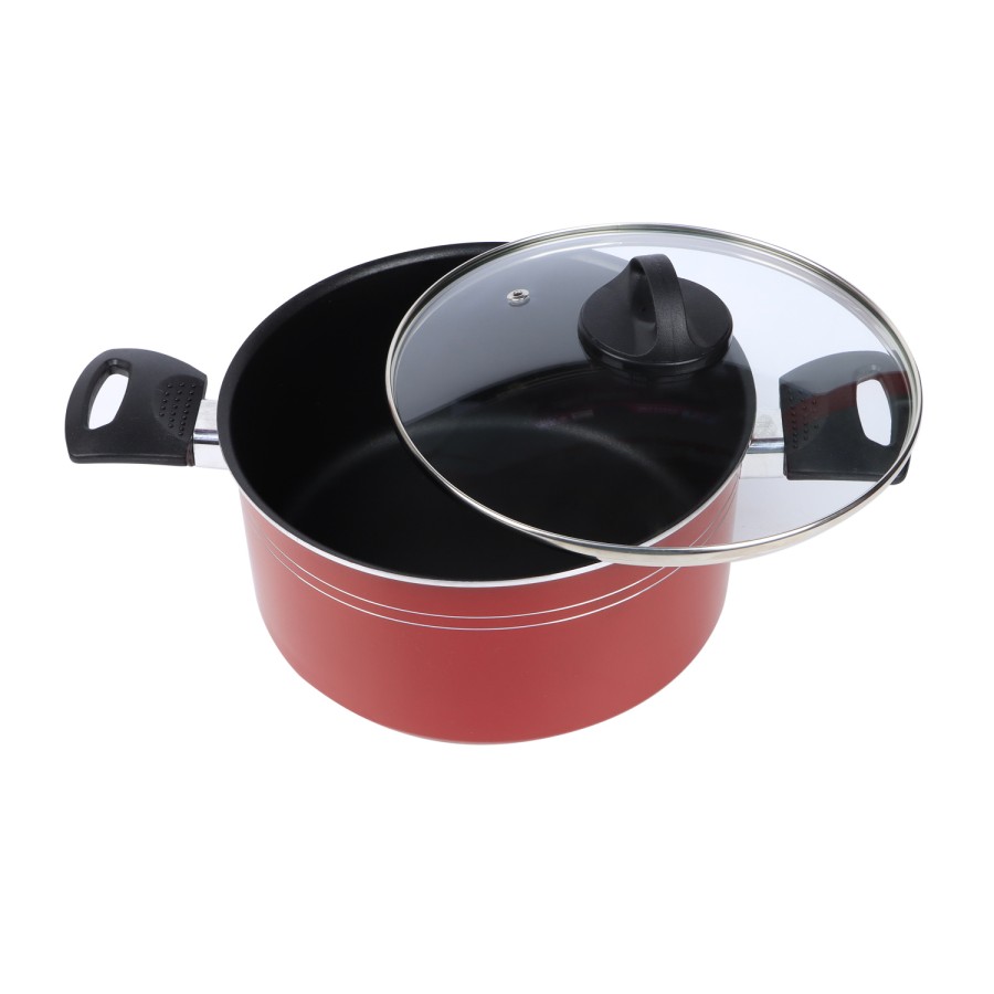 KITCHENMARK Nonstick Aluminium Casserole with Glass Lid 22cm - Red