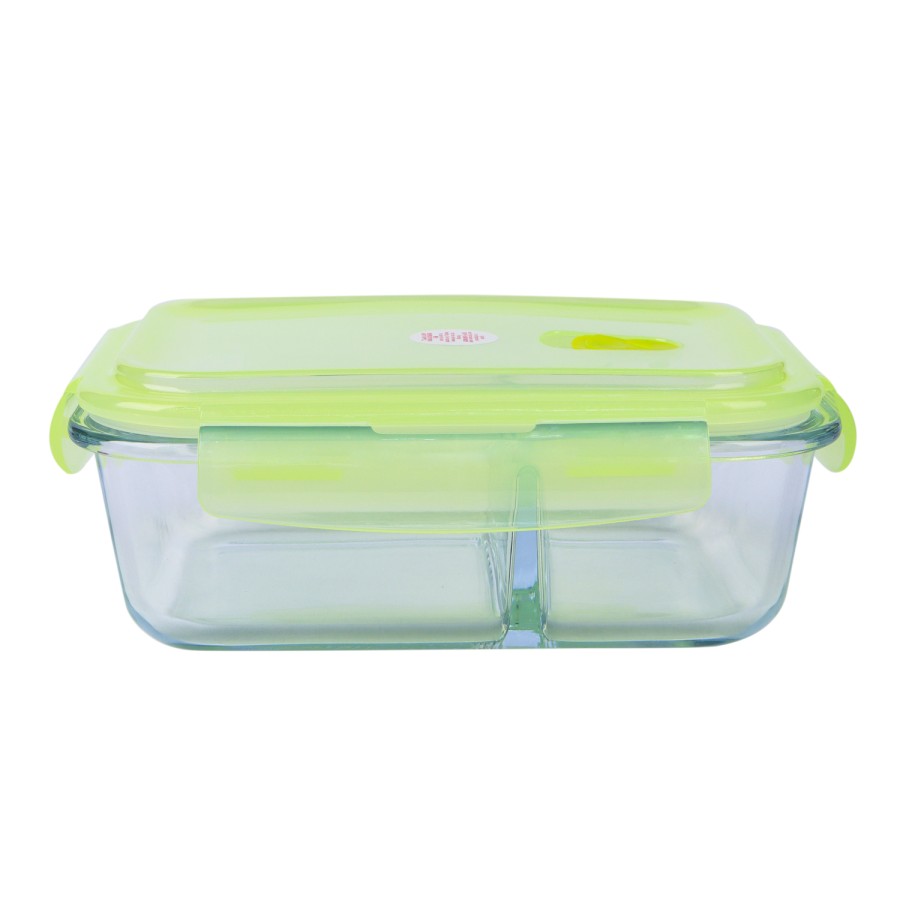 Generic Glass Storage Rectangular 2 Compartment Food Container 1040ml - Green