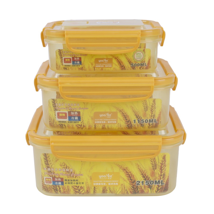 Generic Plastic Square 3pc Microwavable Airtight Food Storage Container Set 500ml,1150ml,2150ml