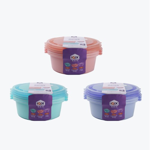 Generic Plastic Round 3pc Microwavable Food Storage Container 1300ml - 3 Color Pack