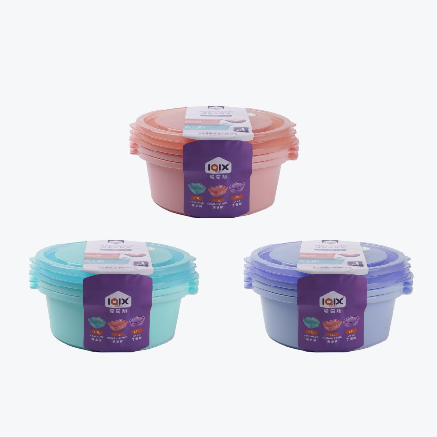 Generic Plastic Round 3pc Microwavable Food Storage Container 1300ml - 3 Color Pack