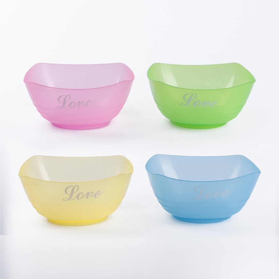 Generic Plastic Rectangular Wavy Bowl 250ml 4pc Set - Multicolor