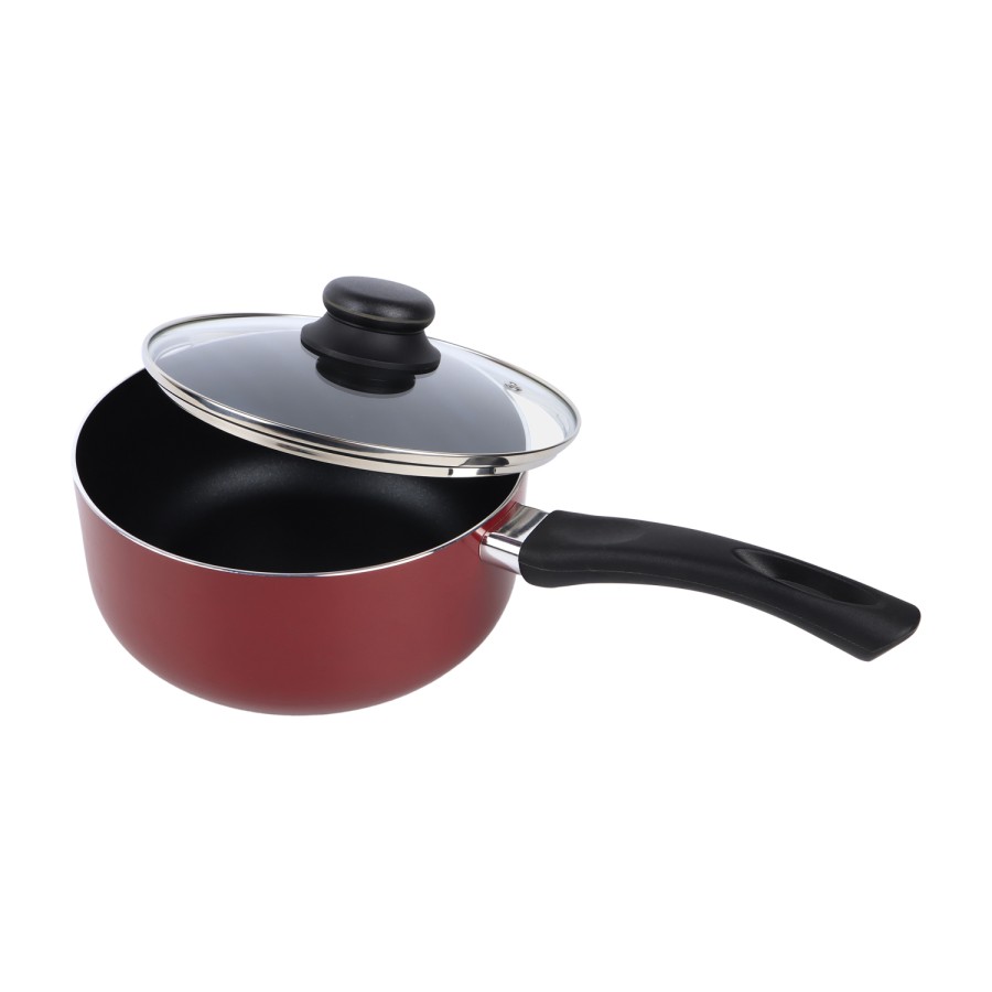 KITCHENMARK Nonstick Aluminium Saucepan with Glass Lid 16cm - Red