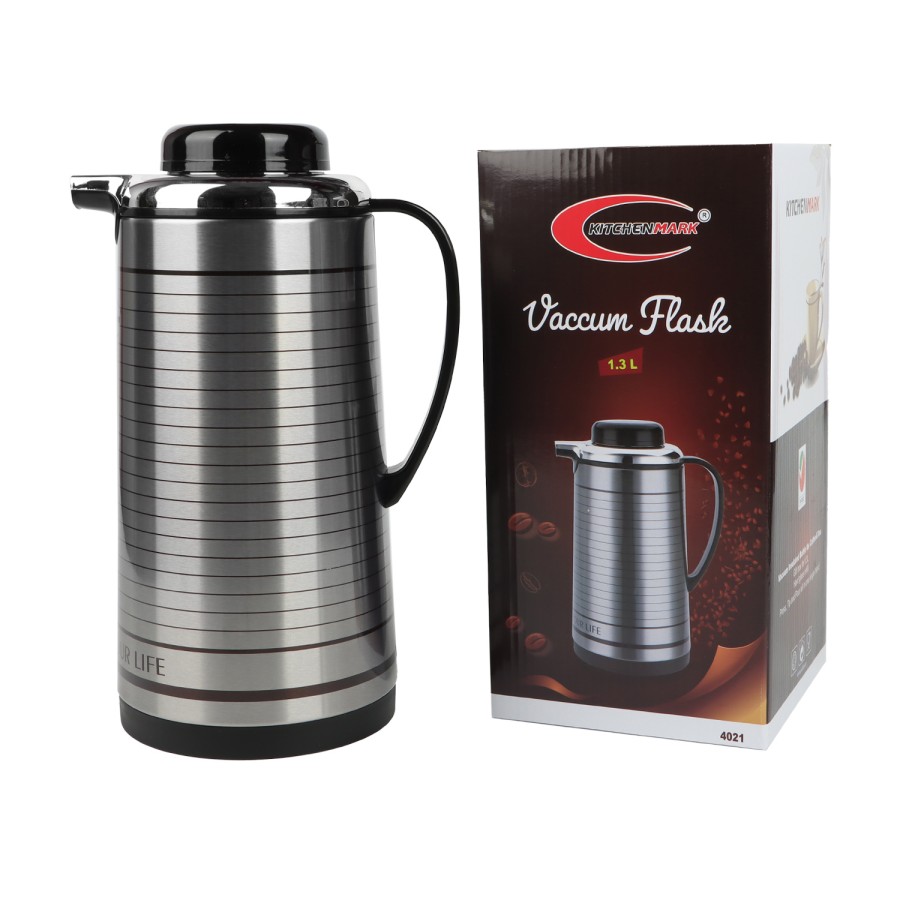 KITCHENMARK 1.3L Vacuum Flask - Silver Stripes