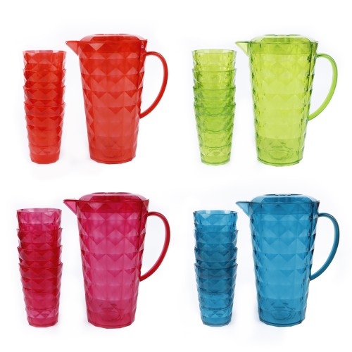 KITCHENMARK Acrylic Water Jug 2.5L with 4pc Glass Set - 4 Color Pack
