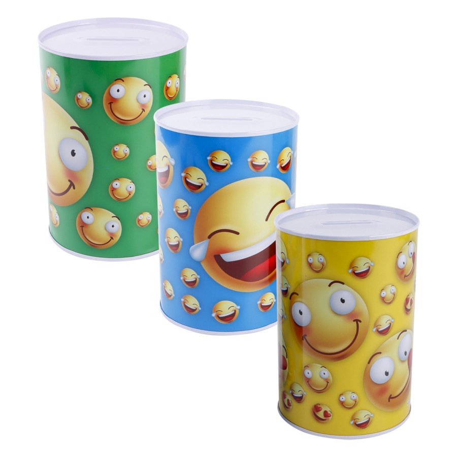 Generic Metallic Emoji Design Coin Box 15cm - 3 Color Pack