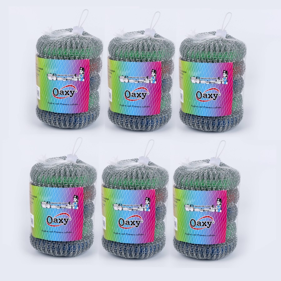 Oaxy Stainless Steel Wool Cleaning Scourer - 30 pcs in 6 packs - Multicolor