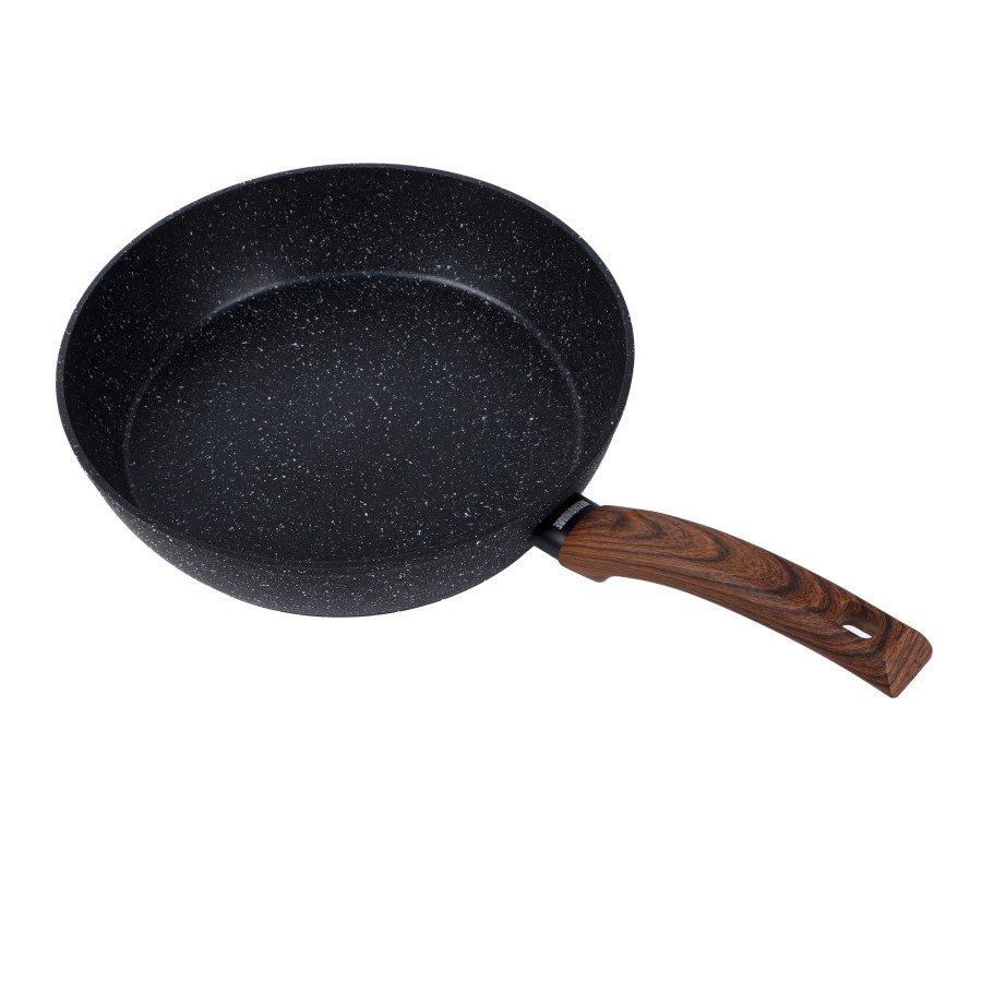 BECHOWARE 28cm Nonstick Aluminium with Marble Coating Frying Pan with Glass Lid - Black