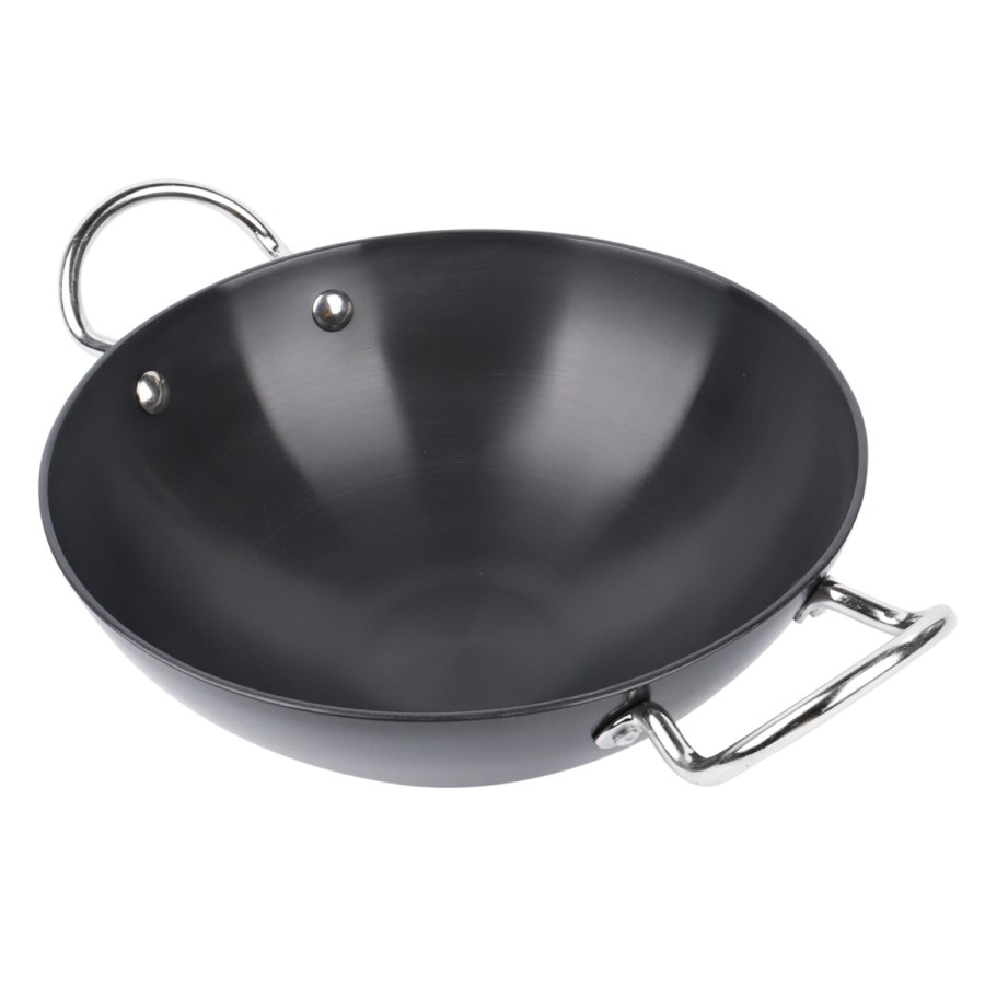 KITCHENMARK Hard Anodized Aluminium Wok Pan Shallow Kadai 24cm - Black 