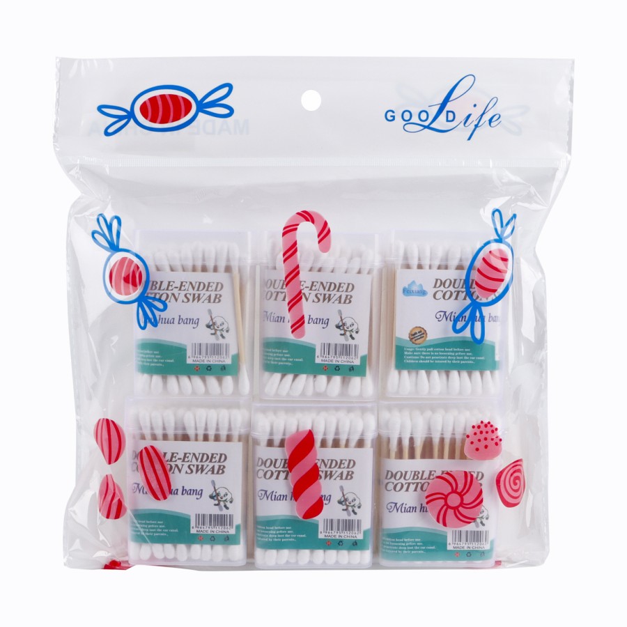 Generic 6pc of 60 Double Ended Cotton Buds Rectangular Shaped Pack - White