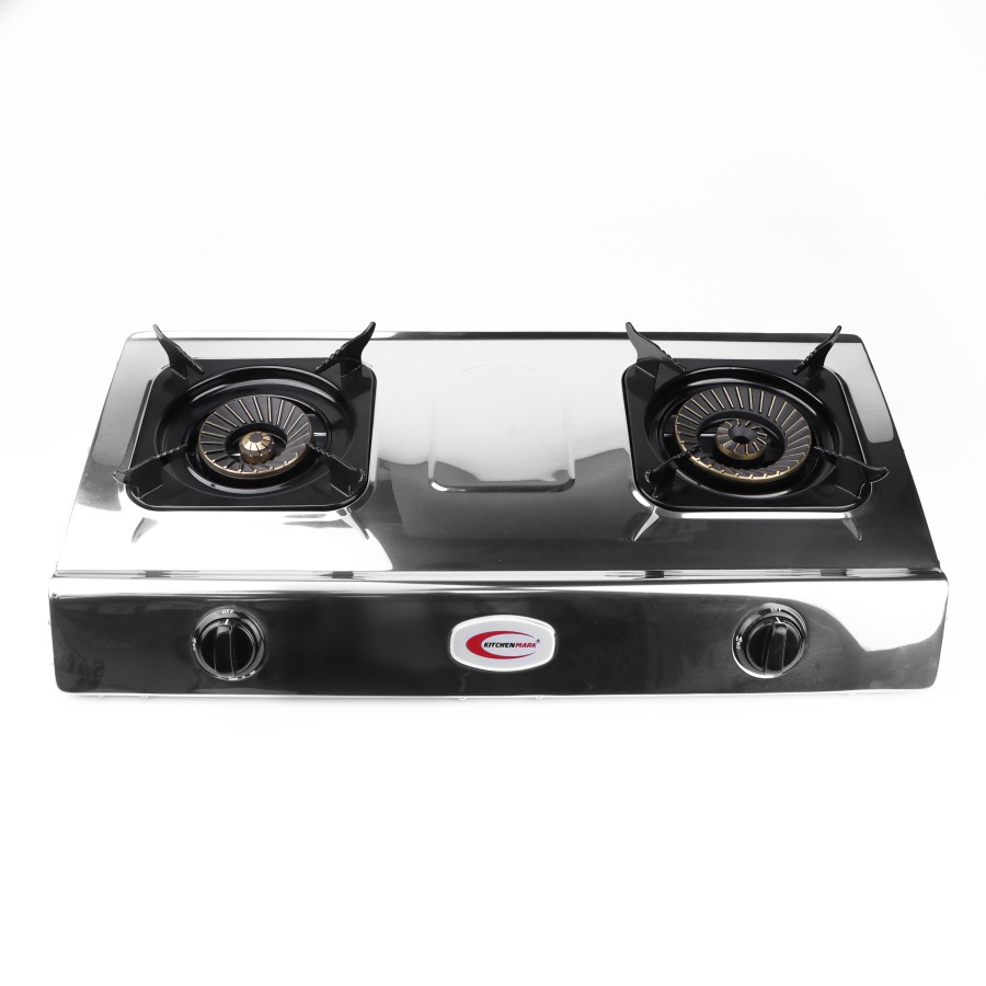 KITCHENMARK Stainless Steel Double Burner Table Top Gas Stove