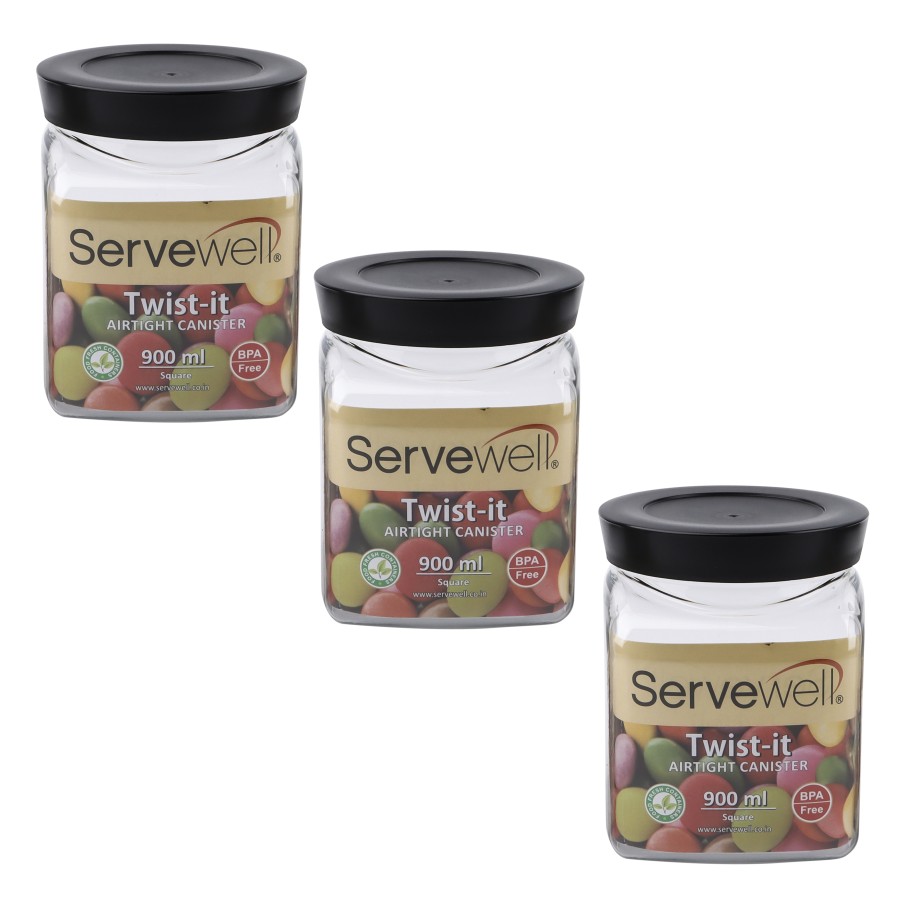 Servewell 3pc Plastic Square Transparent Container Set - 900ml