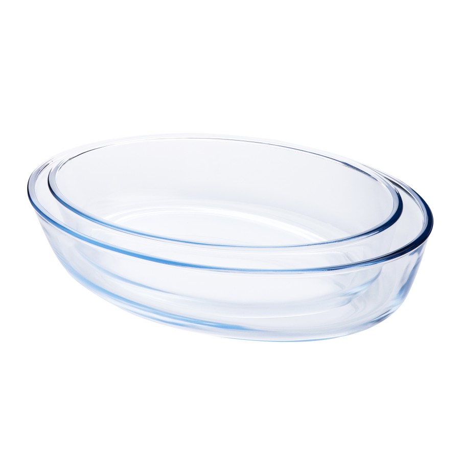 BECHOWARE 2pc Combo Set 2.4L & 3L Glass Oval Baking Tray