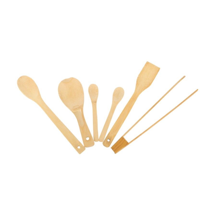 KITCHENMARK 6pc Bamboo Kitchen Spoon Set with Cutlery Holder