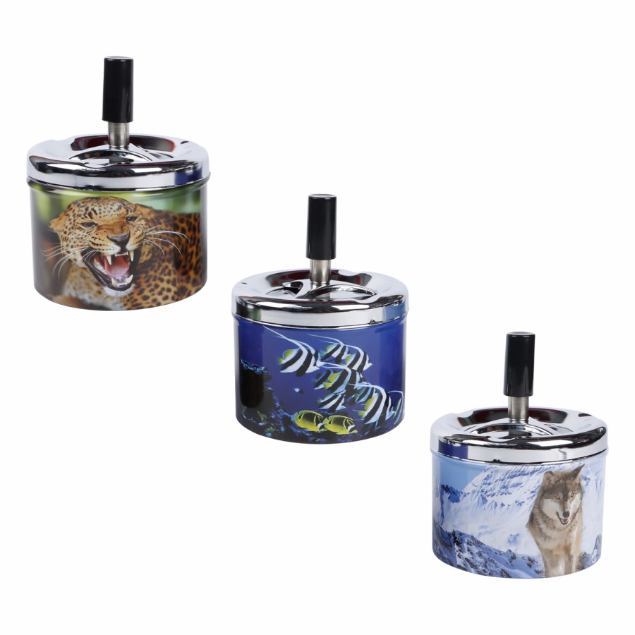 Generic Round Metalic animal Ashtray 13cm - 3 Design Pack 