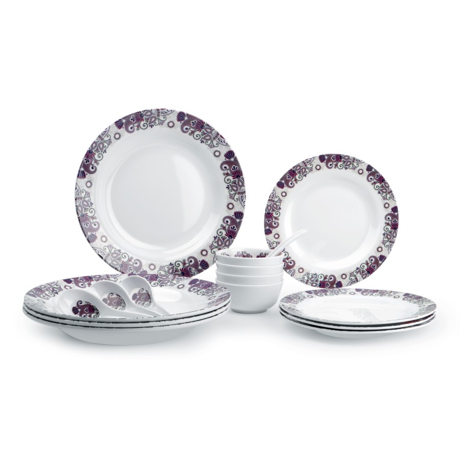 KITCHENMARK 16 pieces Melamine Dinner Set -  Pink Paisley