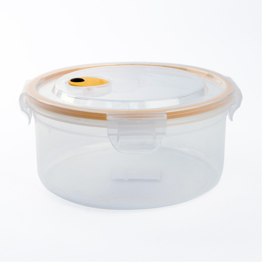 Generic Round Airtight Food Container with Steam Hole 1200ml - Clear Yellow