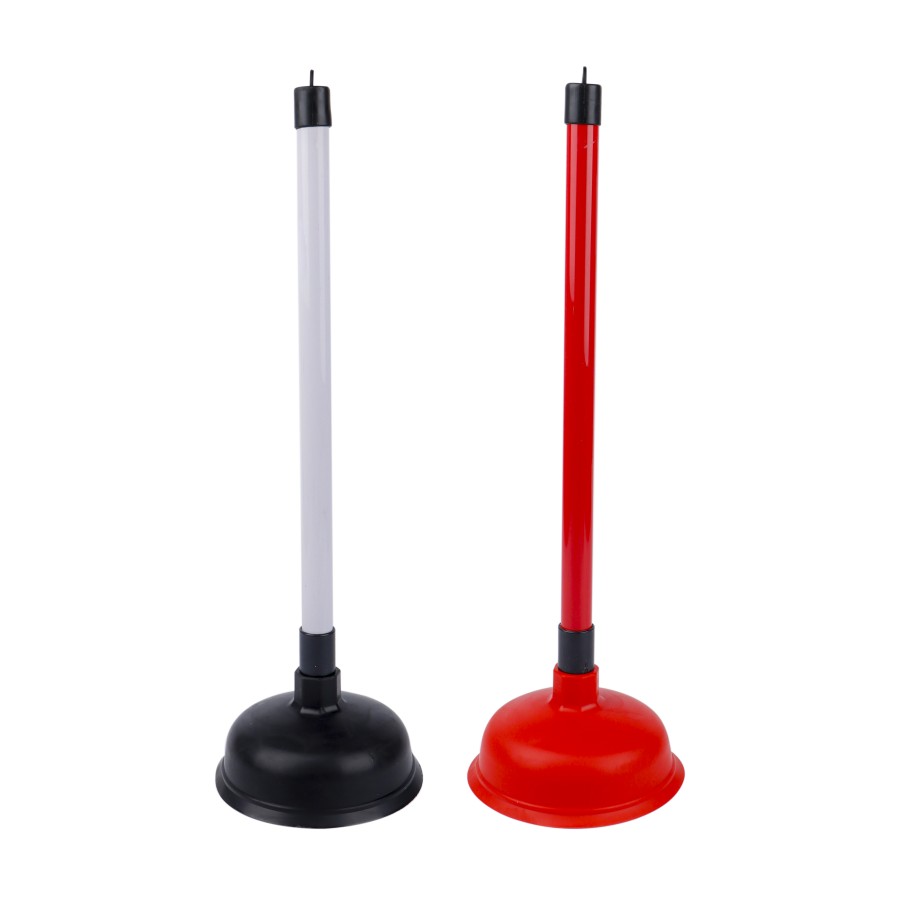 Oaxy Toilet Pump Air Plunger Steel Handle Rubber Nozzle 46cm - 2 Color Pack