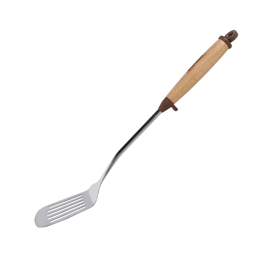 BECHOWARE Stainless Steel Wooden Handle Slotted Turner Spatula 42cm