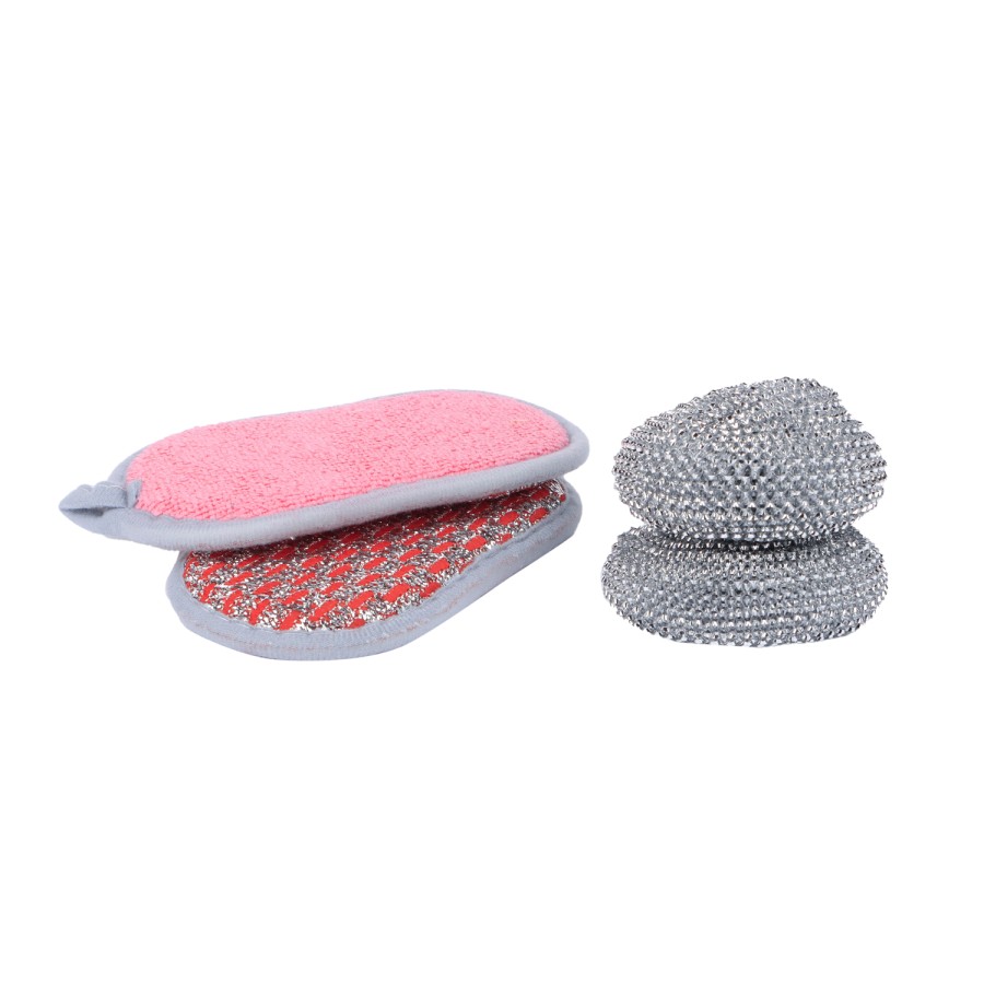 Generic 4pc Stainless Steel Scourer & Steel Pad Combo Set - Multicolor