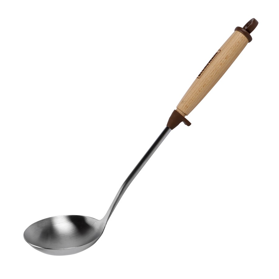 BECHOWARE Stainless Steel Wooden Handle Ladle Soup Spoon 38cm