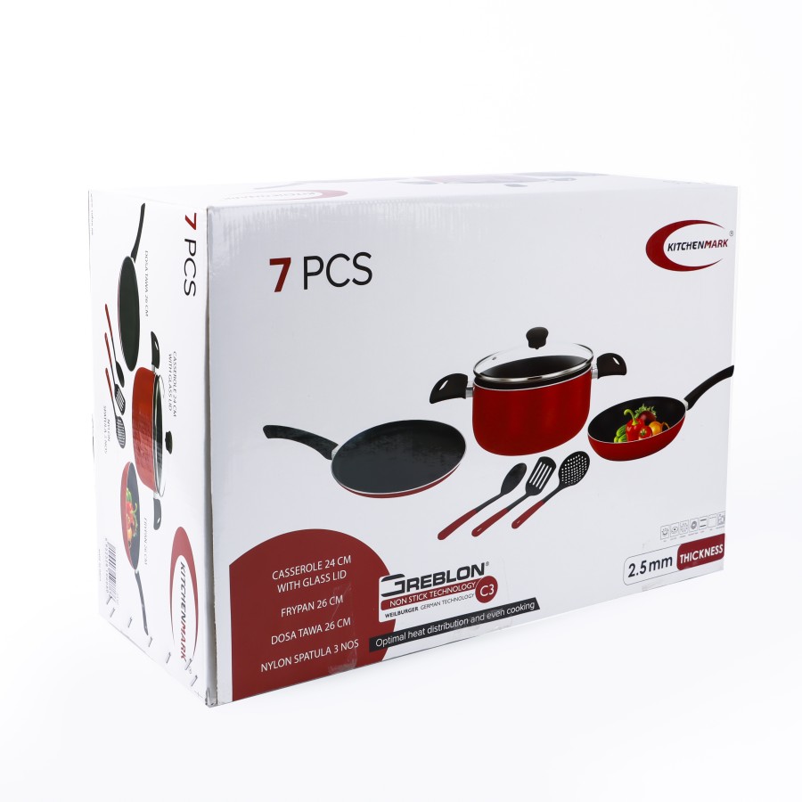 KITCHENMARK 7pc Non-stick Cookware Set - Red