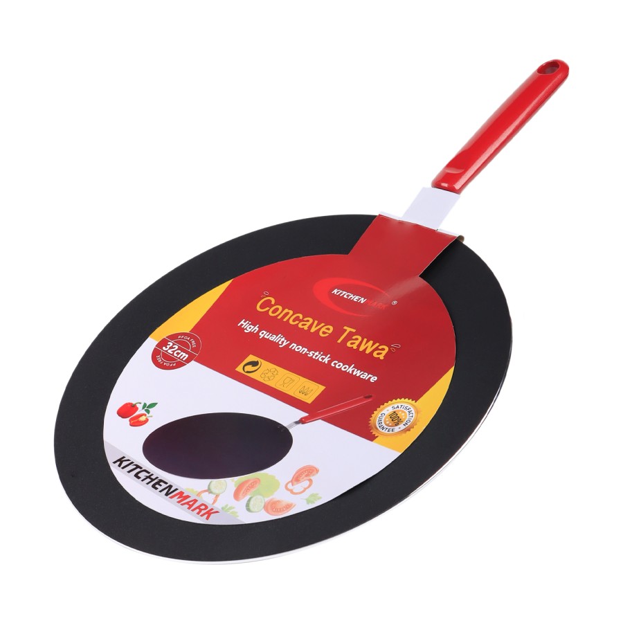 KITCHENMARK Nonstick Aluminium Concave Tawa 32cm - Red